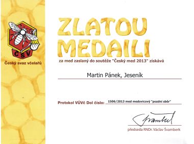 Zlatá medaile 2013 - Med medovicový pozdní sběr